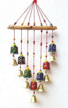 ExclusiveLane Melodious Sound Ceramic Wind Chimes with 8 Bells in Black -Hanging Decorative Item Home Décor Pieces